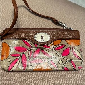 Fossil Floral Wristlet - Brown, Pink, and Orange